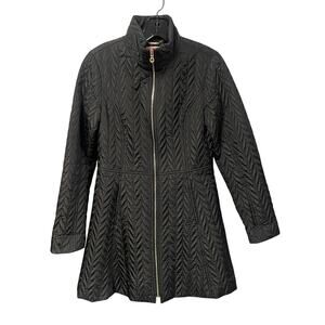 Kate Spade New York Black Zip Up Quilted Bow Back Coat Jacket Womens XS